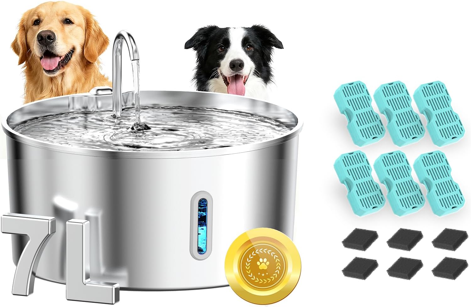Dog Water Fountain for Large Dogs, 7L/236oz Stainless Steel Dog Fountain Water Bowl, Automatic Pet Fountain with Ultra Quiet Pump, Large Drinking Area