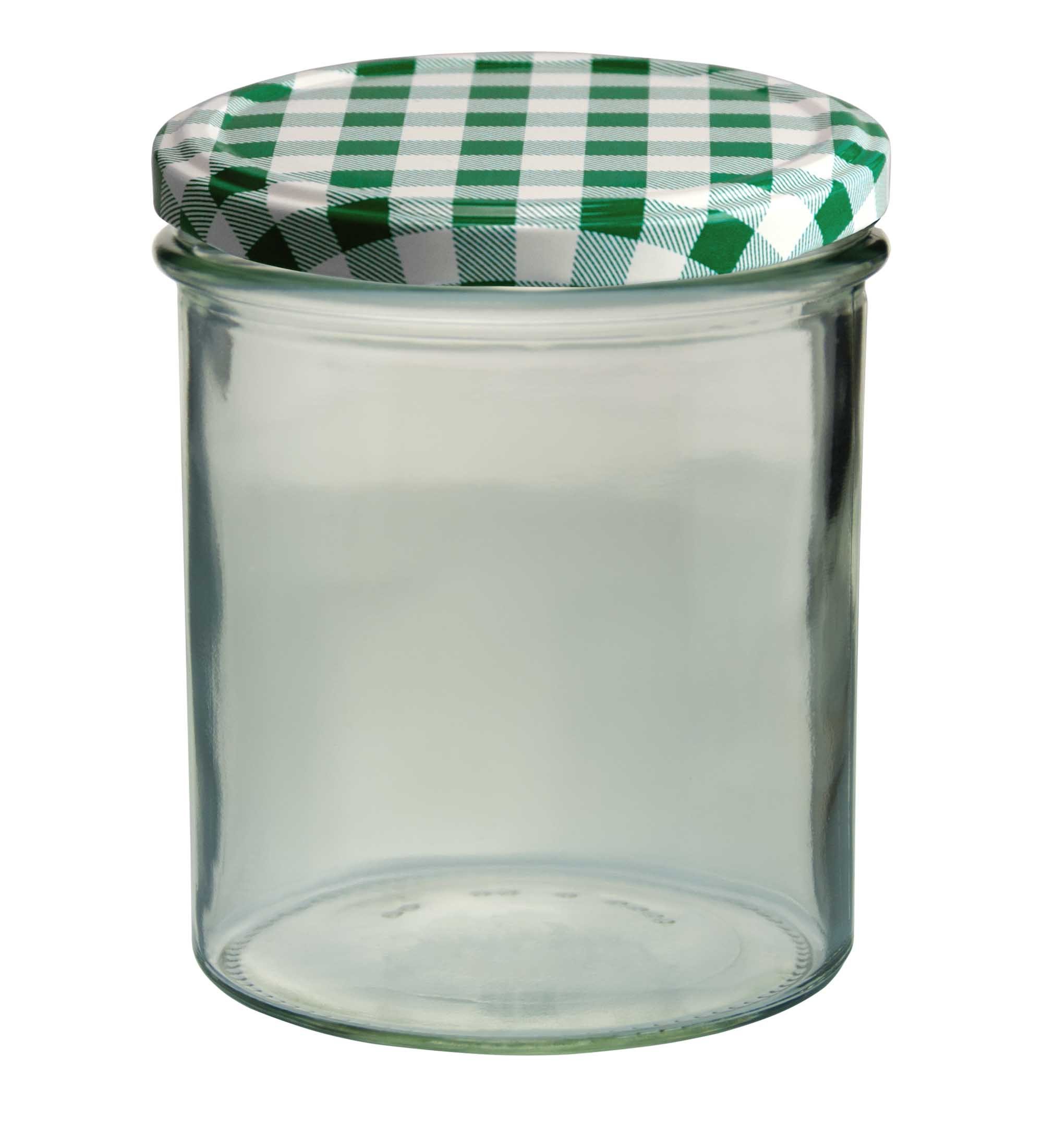 MamboCat Lot de 48 bocaux en verre de 350 ml avec couvercles verts à carreaux To 82 + livret de recettes Diamant-Zucker Gelierzauber (français non garanti)