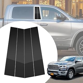 4pcs Glossy Black Exterior Door Window Pillar Posts Molding Cover Panel Trim Stickers Side Door Window Cover Trim Kits for Dodge Ram 1500 2500 3500 2019-2022 2023 2024 2025 Accessories