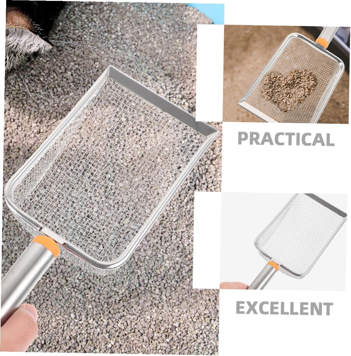 Stainless Steel Cat Litter Scoop with 3.8x3.8mm Mesh, Metal Poop Shovel for Litter Box Cleaning, Sturdy Pet Scooper for Cats and Small Pets