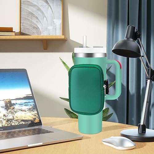 Miniatura 5 de Yialins Bolsa grande para botella de agua para vaso Stanley Quencher, para iPhone 14 Pro Max, iPod Air, tarjetas de crédito, llave (verde)