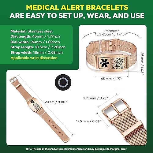 Miniatura 3 de Pulseras médicas mejoradas para hombres y mujeres con código QR, pulseras de identificación de alerta médica, pulsera de acero de titanio que se