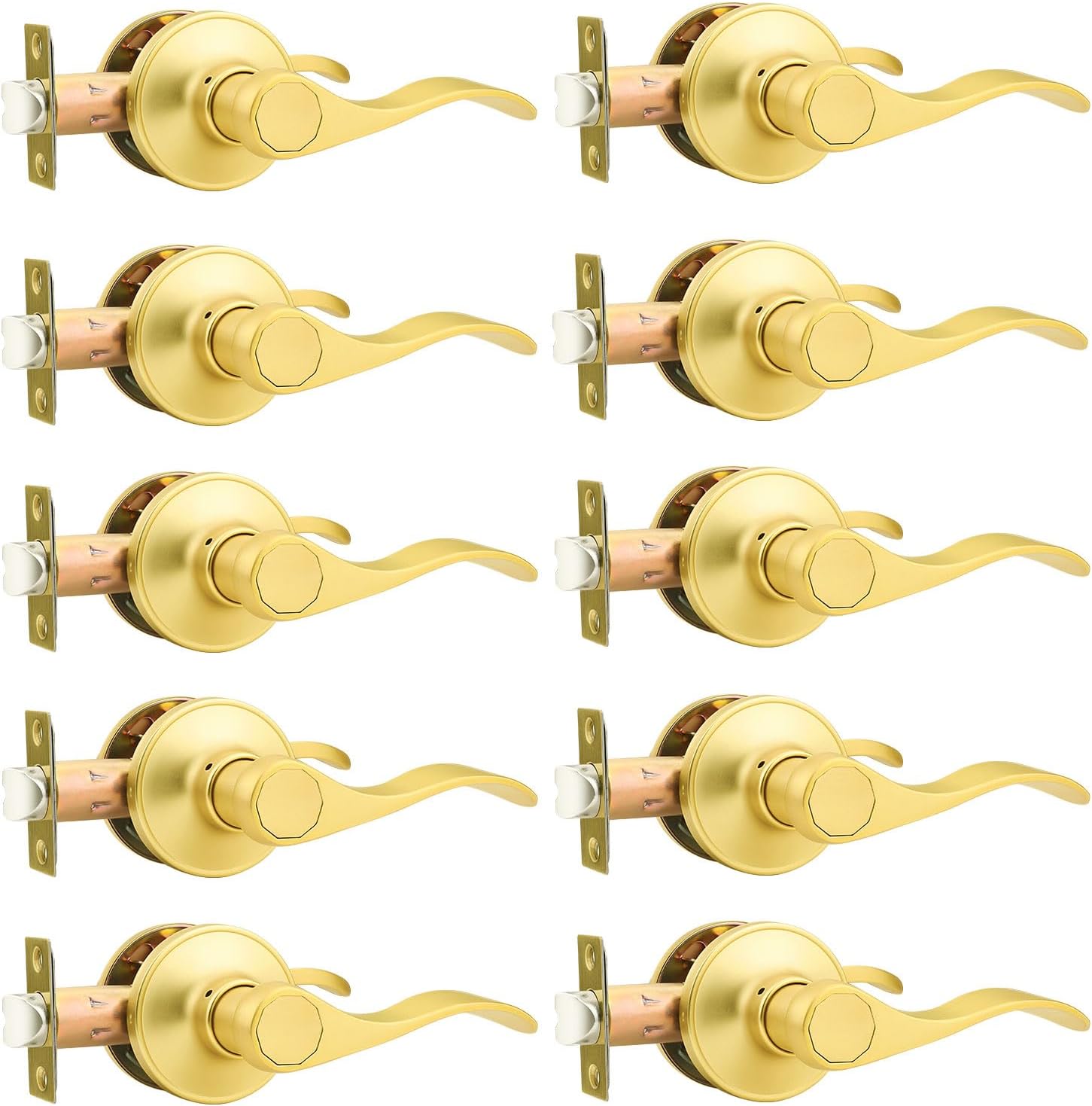 Probrico Door Handles Gold Door Handles Interior Door Handles Passage Door Handle Lever, Interior Door Handles Brushed Gold for Closet, Hallway Closet Door Handle Wave Style Door Handle, 10 Pack