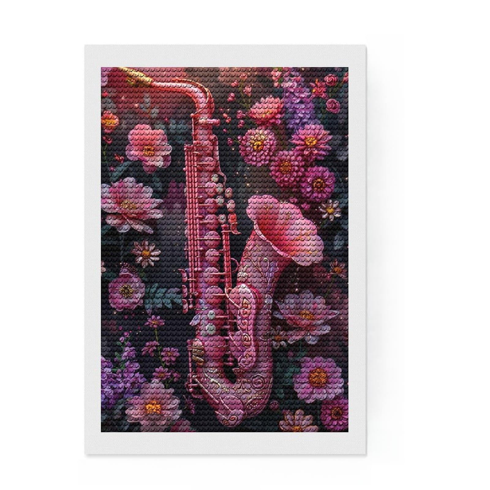 Junmoney Floral Trumpet Art Diamond Art Kit 8"x12", Stress Relief Craft, Satisfying Creative Project, Cosy Home Accent, for Beginners