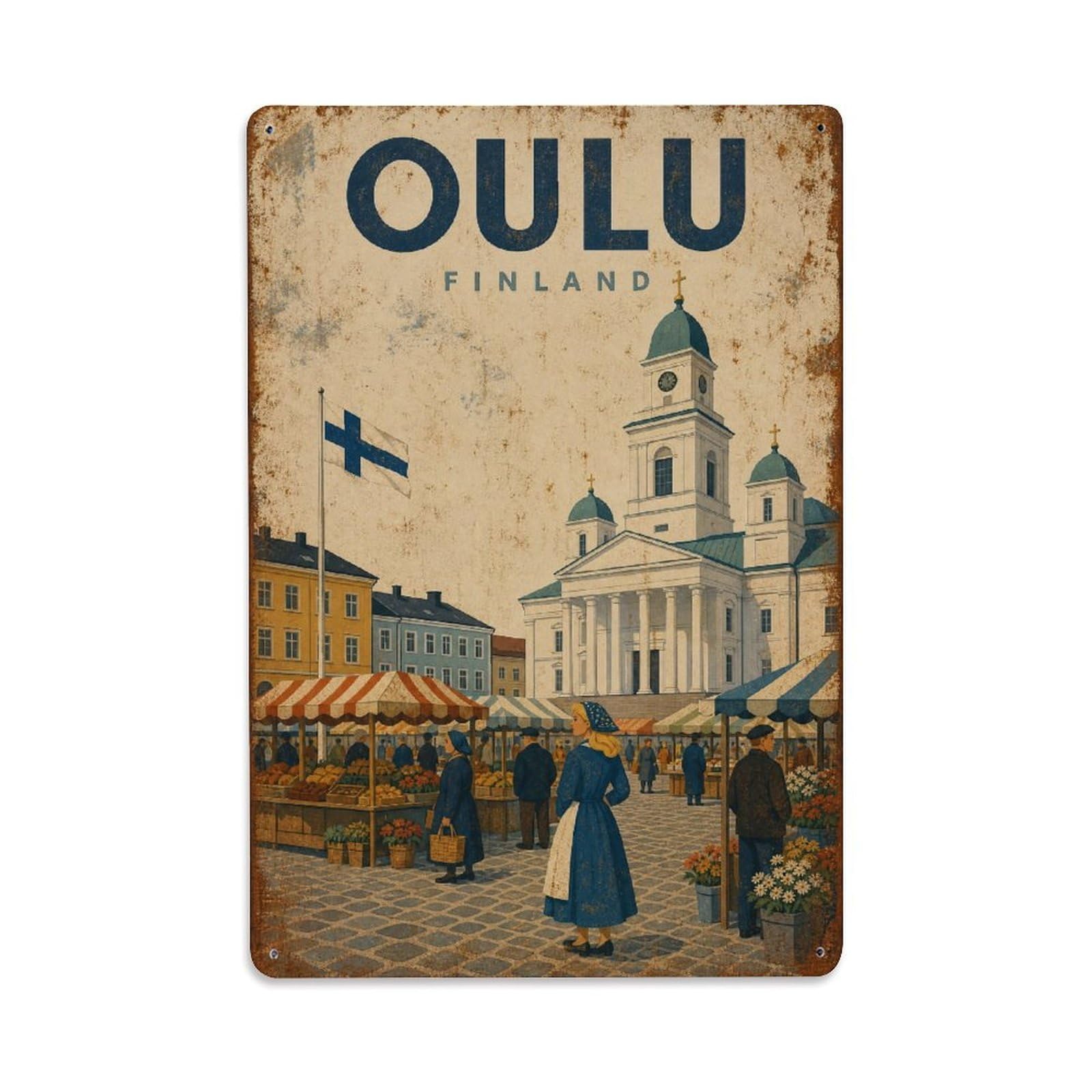 Travel Vintage Finland Oulu Metal Tin Sign