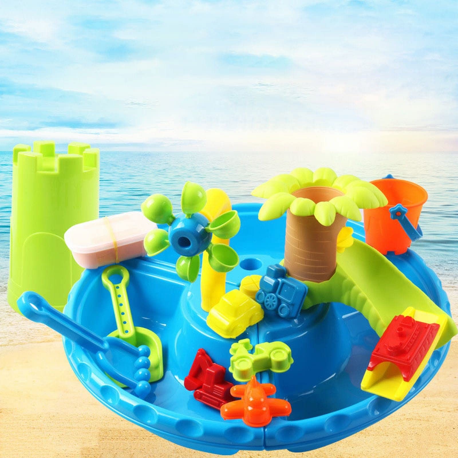 Sand Wassertische für Kind Regenduschen Spritzteich Wassertisch für Kinde Sport Outdoor Aktivität Sensorischer Tisch Strandspielzeug Jungen Mädchen Eiscreme Sandspielzeug (Sky Blue, One Size)