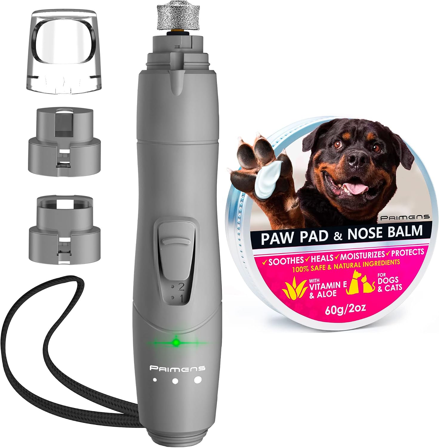 Set of Dog Nail Grinder with LED Light & 2 Oz Natural Dog Paw Balm - Rechargeable Dog Nail Grinder for Large Dogs, Medium & Small Dogs -…