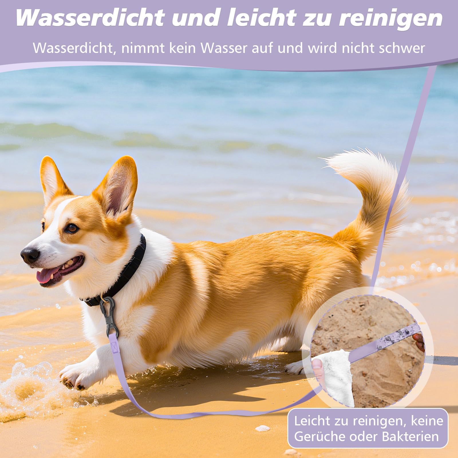 X XBEN Lunghina Cane 10 Metri, Guinzaglio Gommato e di Addestramento Con Maniglia Imbottita, Impermeabile, Moschettone, Resistente Adatto per Tutti i Cani, Viola