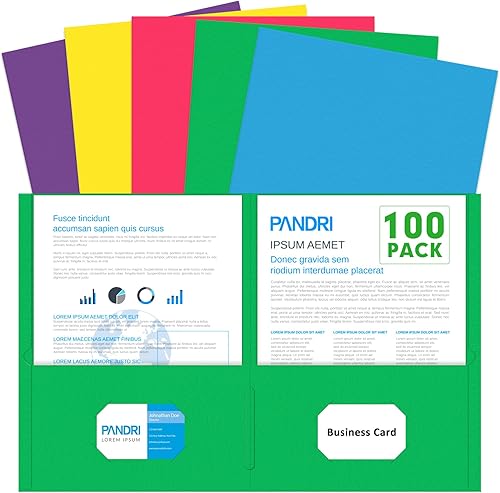 PANDRI - Carpetas de dos bolsillos, paquete de 100 carpetas de 2 bolsillos, carpeta de archivo de papel tamaño carta para escuela, oficina, hogar,