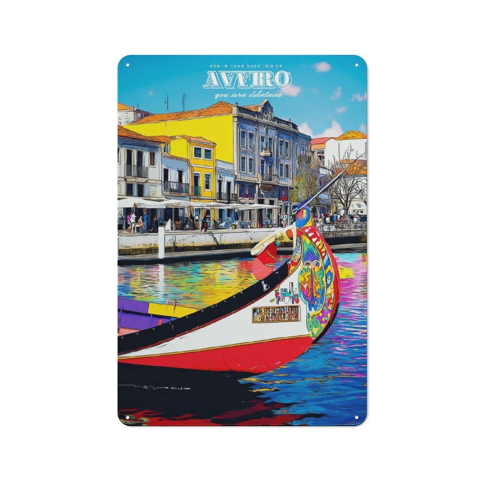 Junmoney Colorful Boat In European Canal-2 Farmhouse Metal Sign 30X20cm, Rustic Cottage Wall Art For Cottage, Kitchen, Hallway Or Breakfast Nook