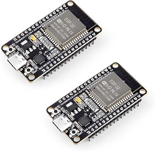 ELEGOO ESP-32 Development Board 2PCS USB C, 2.4GHz Dual Mode WiFi+Bluetooth Dual Core Microcontroller for Arduino IDE, Support MicroPython, NodeMCU, AP/STA/AP+STA, CP2102 Chip