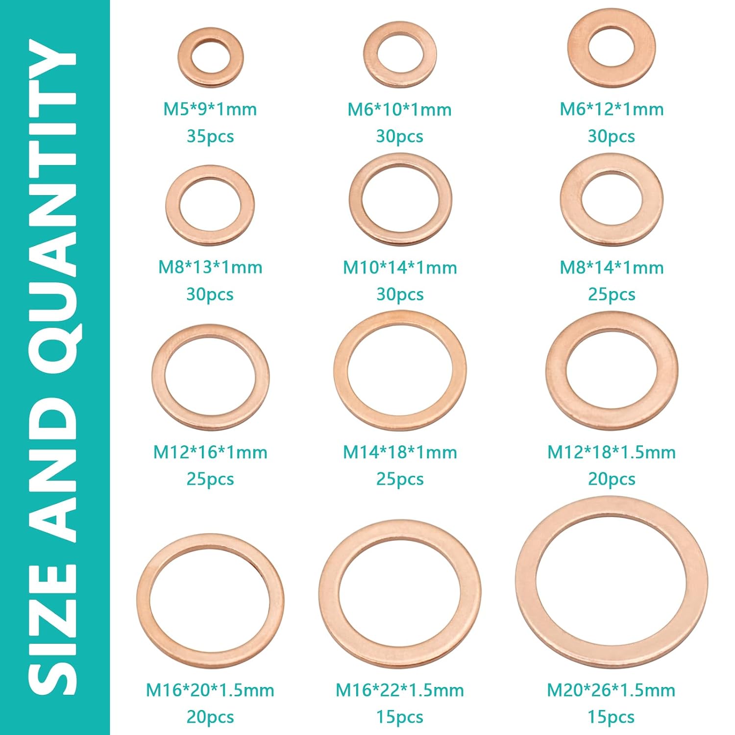 BDS-HOME 300pcs Copper Flat Washers Sealing Washer Assortment Kit