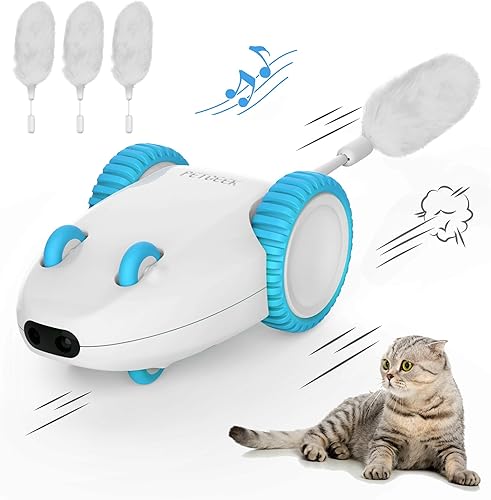 PETGEEK Juguetes automáticos de ratón para gatos, juguetes interactivos para gatos de interior, juguetes eléctricos con detección inteligente para