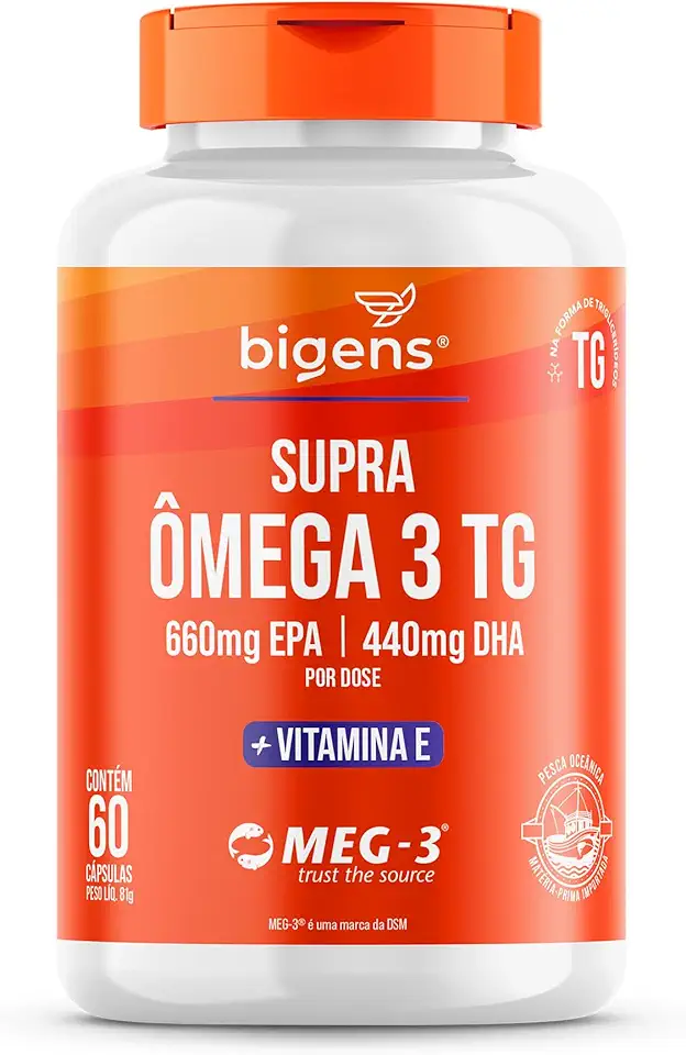 Biogens Supra Ômega 3 + Vitamina E, 660mg EPA | 440mg DHA, Selo Internacional de Qualidade MEG-3®, 60 Cápsulas, Forma TG (Triglicerídeos) Bigens