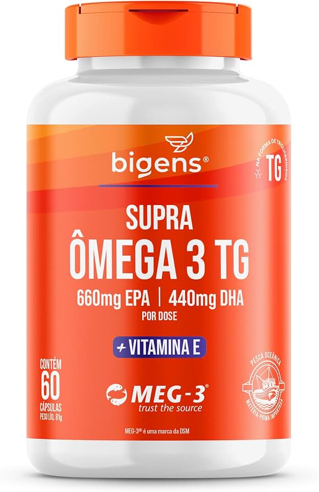 Biogens Supra Ômega 3 + Vitamina E, 660mg EPA | 440mg DHA, Selo Internacional de Qualidade MEG-3®, 60 Cápsulas, Forma TG (Triglicerídeos) Bigens