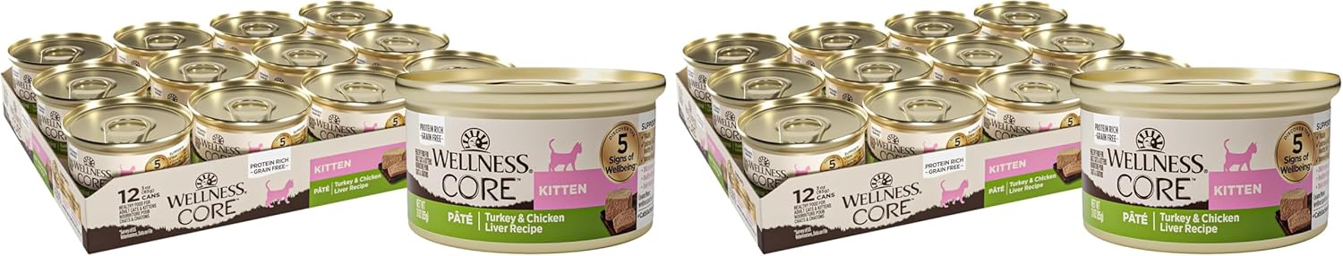 Wellness CORE Pate Kitten Wet Cat Food,Natural,Protein-Rich,Grain Free,3 Ounce (Turkey & Chicken Liver),(Pack of 24)