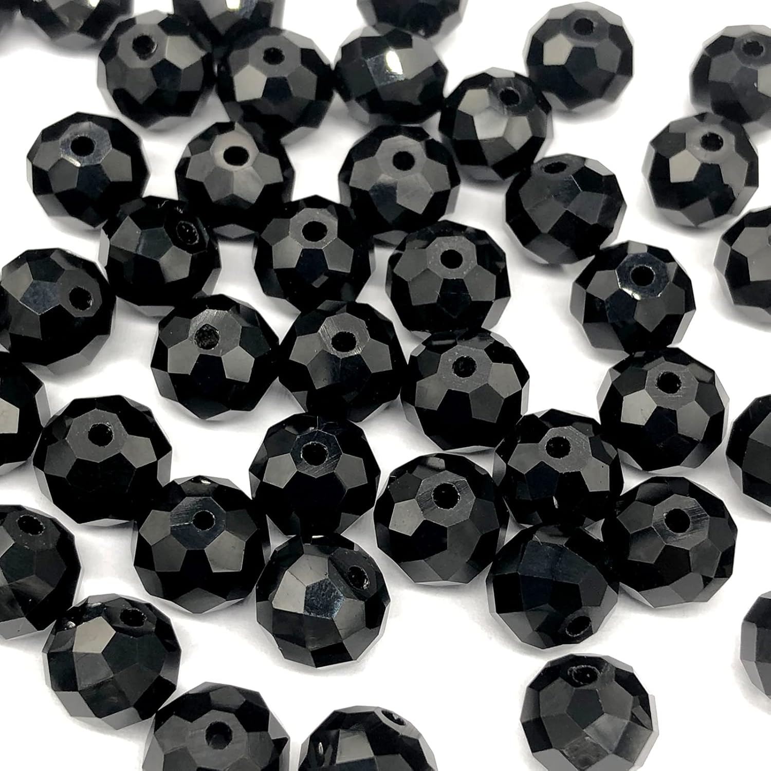Dowarm 300 Pieces 6mm Briolette Crystal Glass Beads for Jewelry Making, Rondelle Crystal Beads for Crafts Wind Chimes Suncatchers Wine Charms, Briolette Spacer Beads (Jet Black, 6MM)