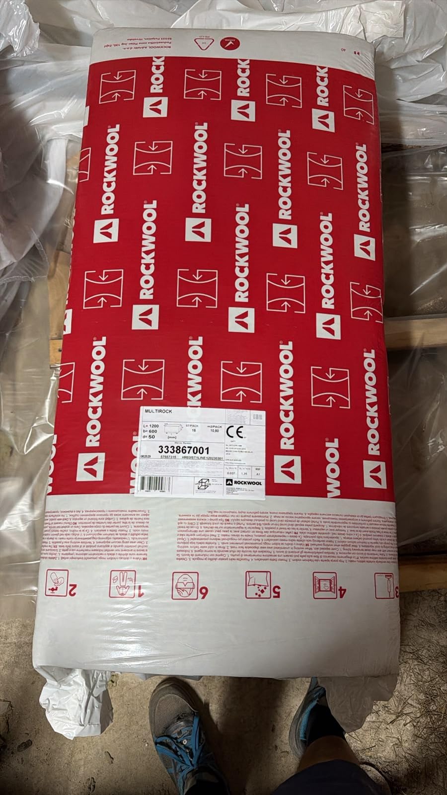 Rockwool Multirock 15pz Pannello Lana di Roccia 1200x600x50 mm (10,80M2) | Euroclasse A2-s1,d0, Resistenza 70 kPa, Densità 130 kg/m³, Isolamento Termoacustico, Velo Minerale