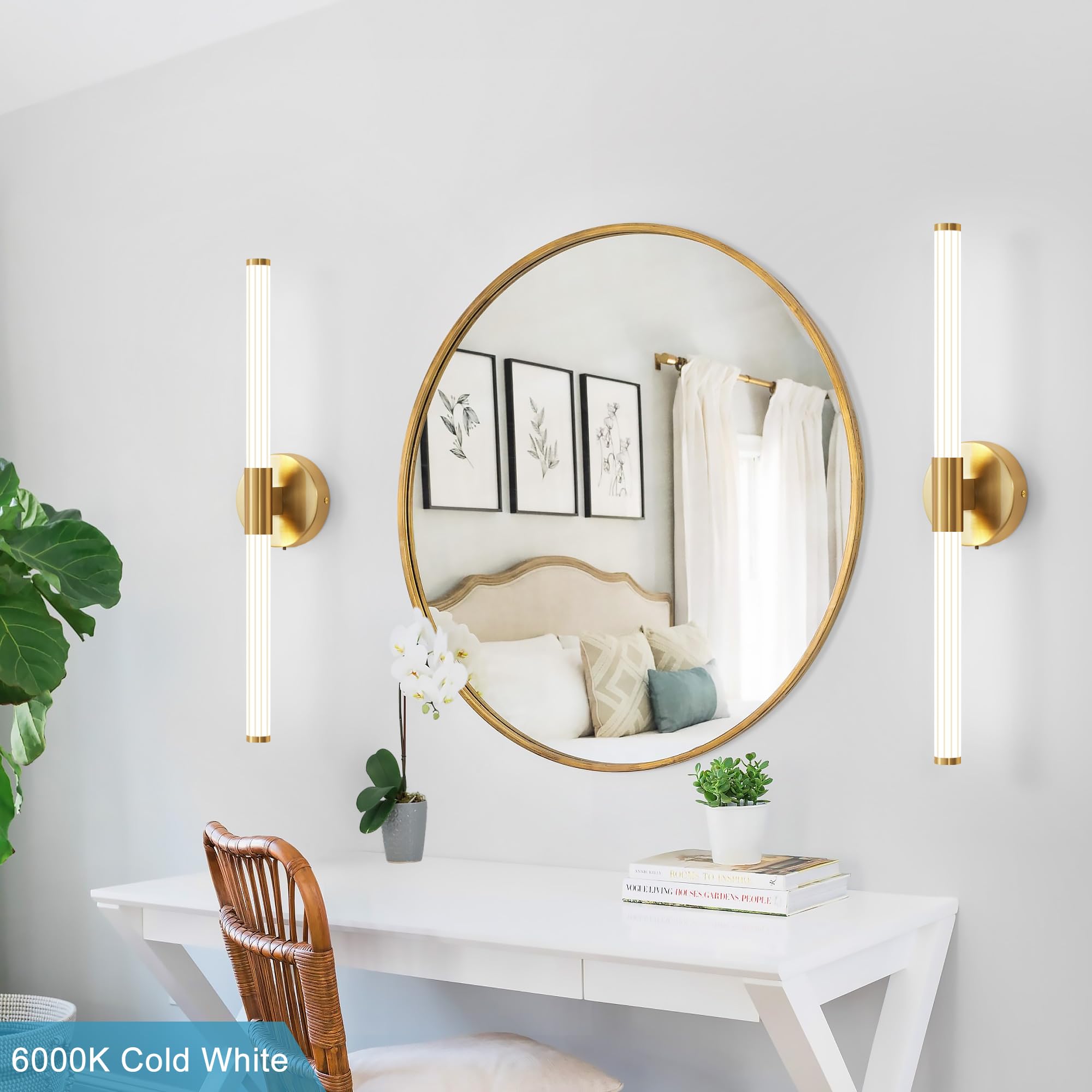 LED Wandleuchte 360° Wandbeleuchtung Innen Wandlampe Gold 60cm | Wasserdicht IP44 8W 800Lumen 3CCT Einstellbar 3000K-6000K Badleuchte Bilderlampe Für Wohnzimmer Badzimmer Schlafzimmer