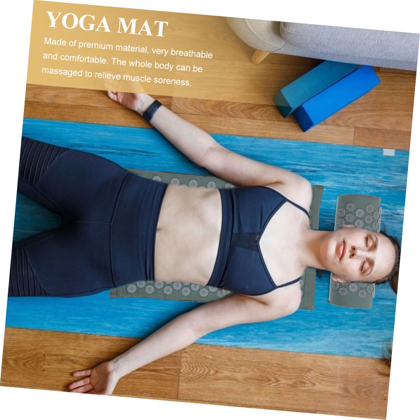 VALICLUD Juego de 2 Esterillas de Masaje de Acupresión con Almohada, Material de Algodón y Abs, Ligeras, Lavables Bolsa para Yoga y Relajación