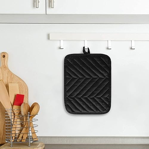 Miniatura 3 de R HORSE Juego de 6 soportes para ollas con bolsillo para cocina, de bolsillo negro, juego de agarraderas de algodón resistente al calor, posavasos