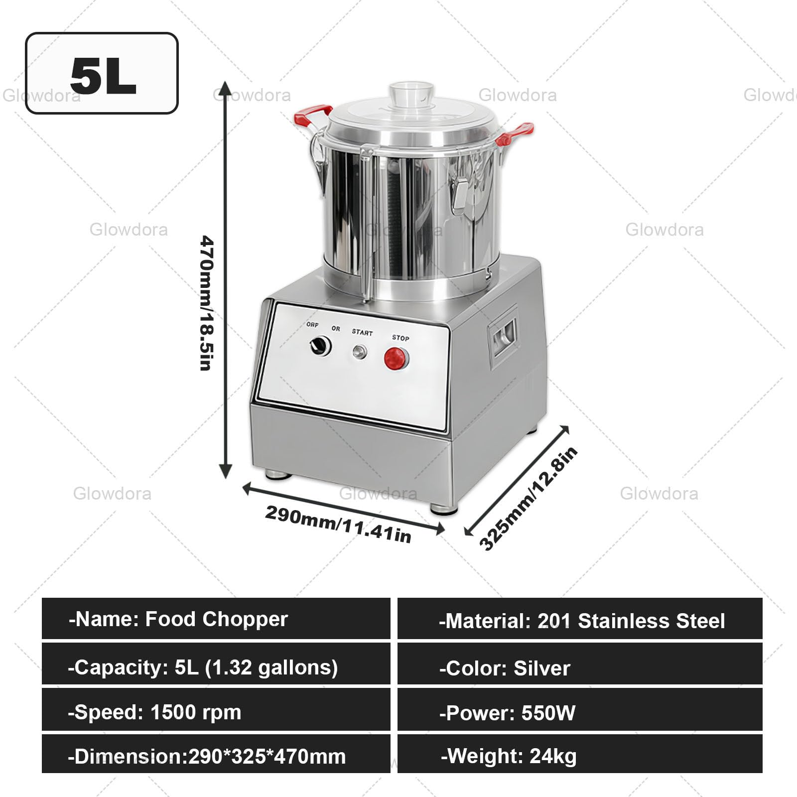 Food Processor– Tritatutto Elettrico per Verdure E Carne, Tritatutto per Cipolle Professionale, Trita Verdure Elettrico da Banco, Acciaio 201, per Ristoranti, Pizzerie, Scuole 5L