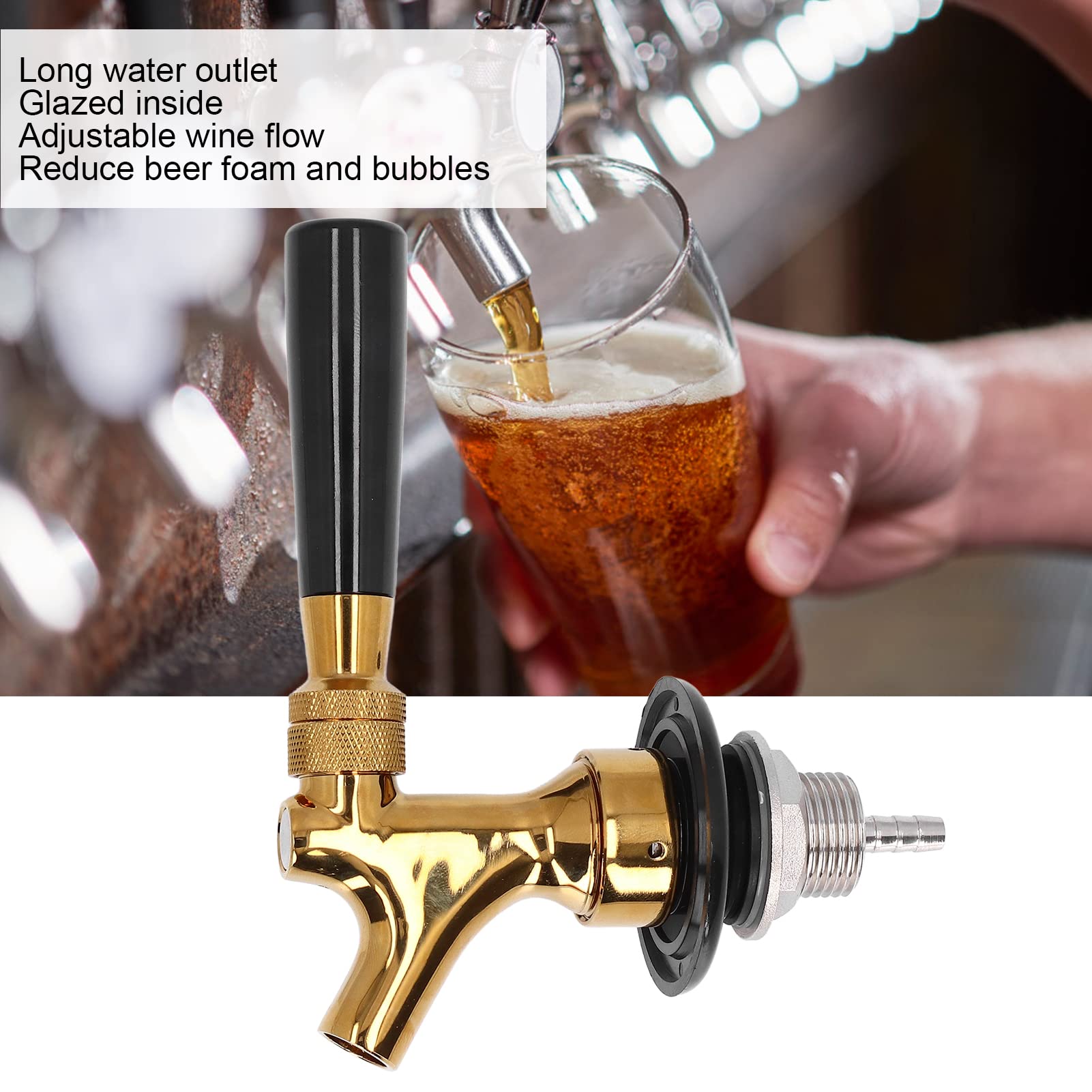 Grifo de latón y acero inoxidable, dispensador de barril de 9/12 mm, llave de repuesto para elaboración casera, acabado dorado, perfecto para los amantes de la cerveza