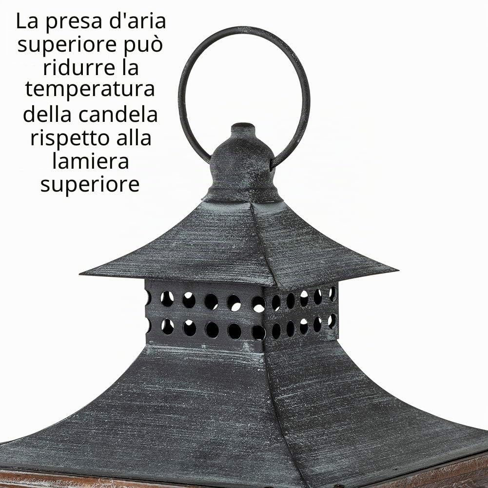 NUPTIO Lanterna in Legno per Candele di Natale: 27cm in Metallo e Vetro | Lanterne per Candele Invecchiate Portacandele per Interni, per Halloween Soggiorno Camino Centrotavola Ornamenti