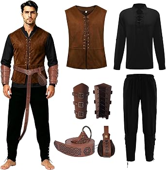 7 Pcs Mens Renaissance Medieval Pirate Viking Costume Set