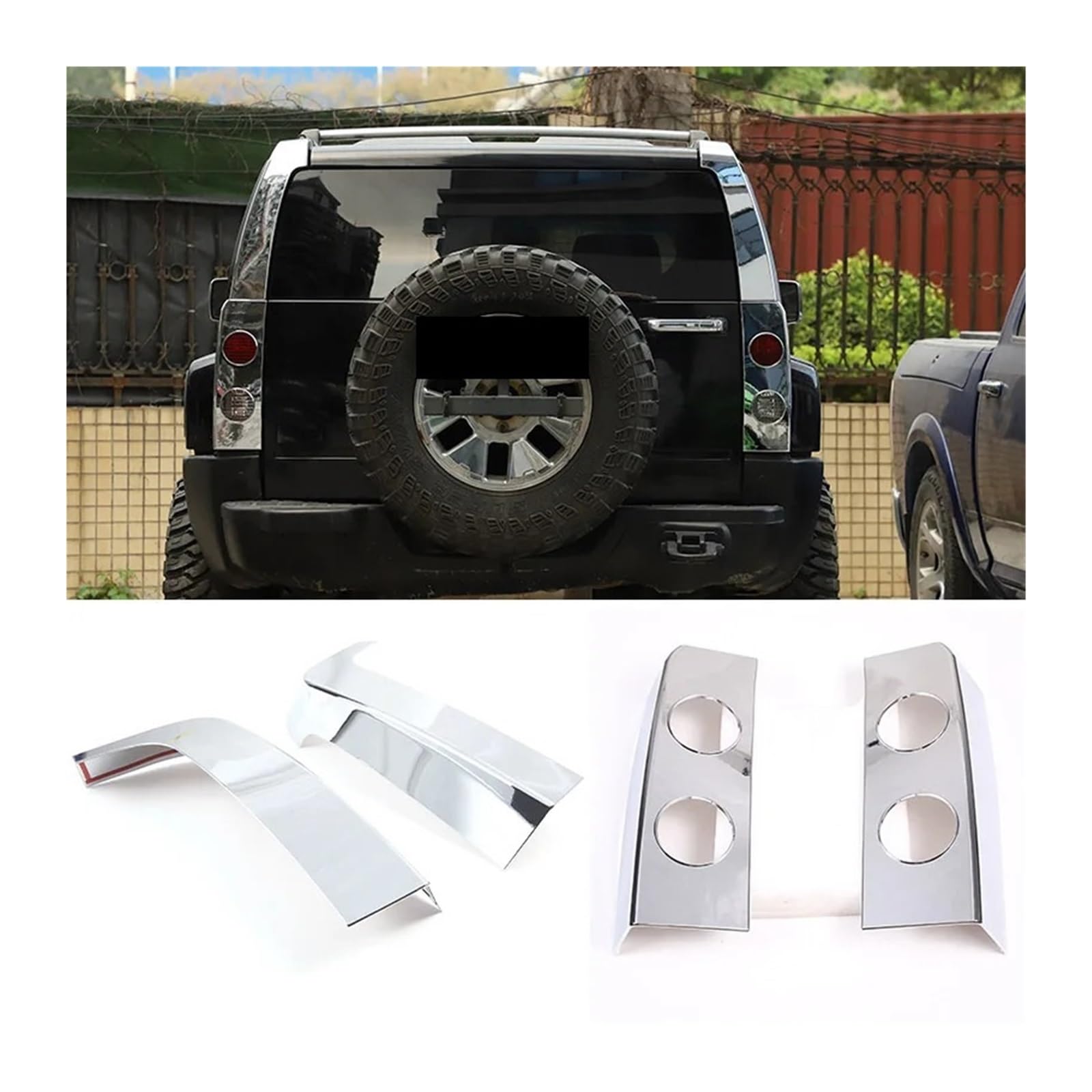 ABS Matte Black Car Rear Bumper Tail Light Cover Trim Tail Lamp Frame Compatible For Hummer H3 2005 2006 2007 2008 2009 Car Accessories(4pcs Glossy silver)