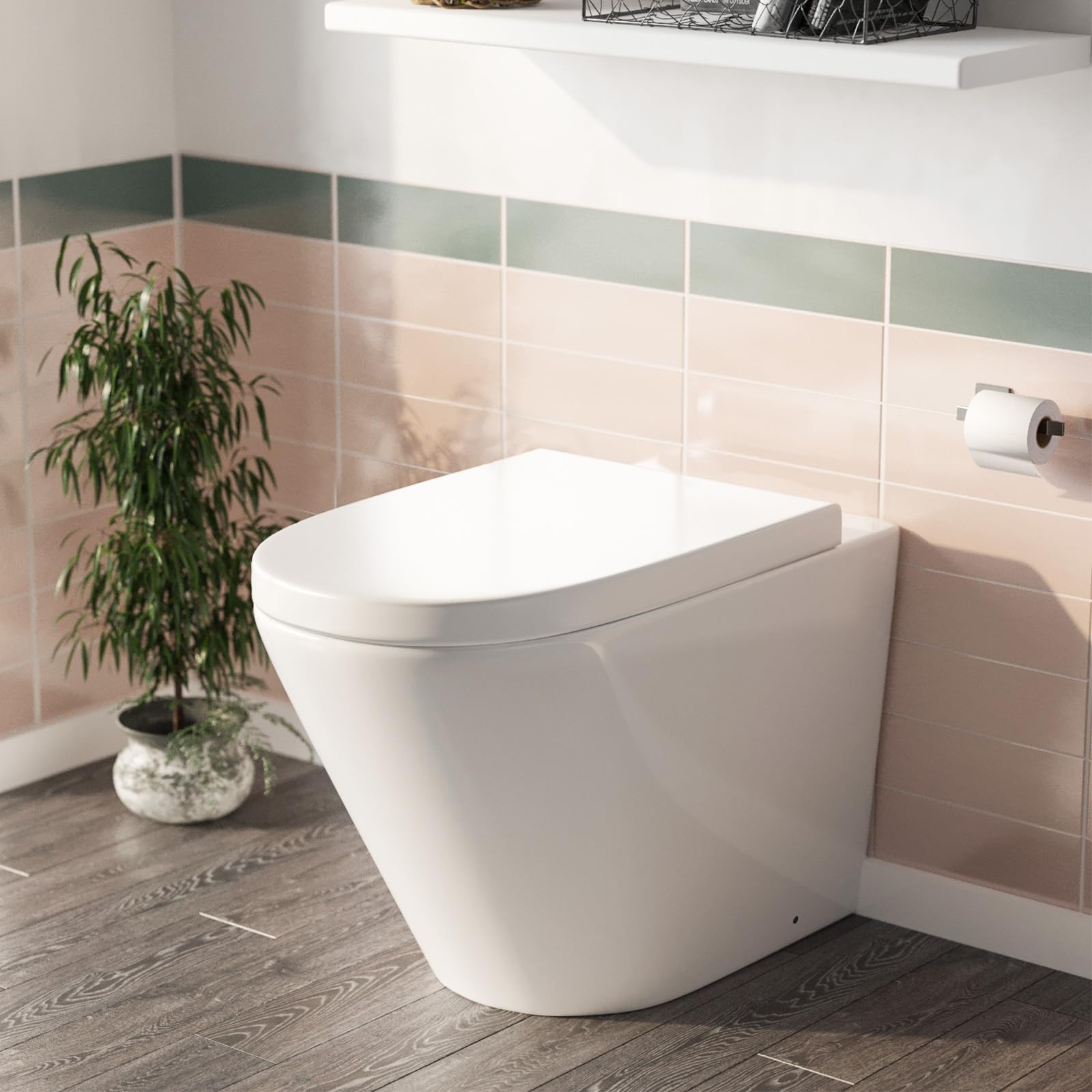 Nes Home White Elliss Round Back To Wall Rimless Toilet Pan + Soft Close Seat