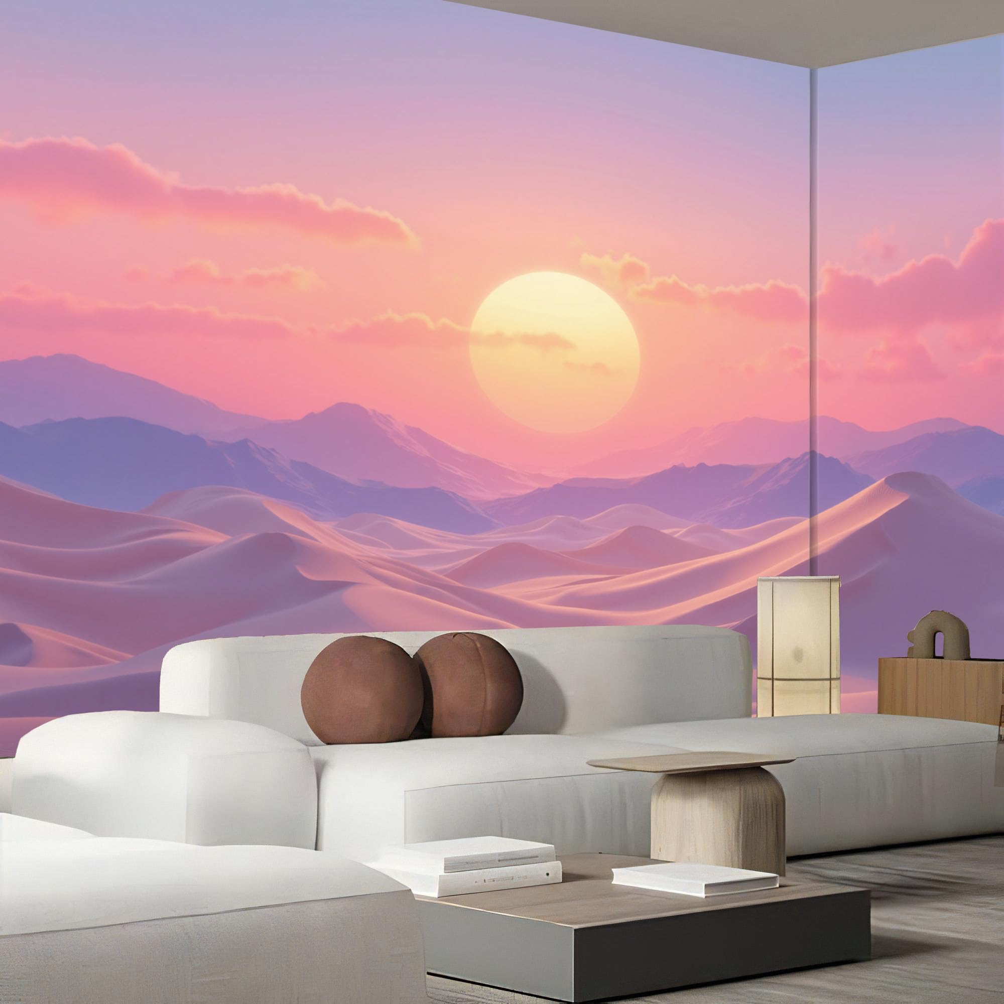 Papier peint panoramique désert pour salon grand format XXL sunset