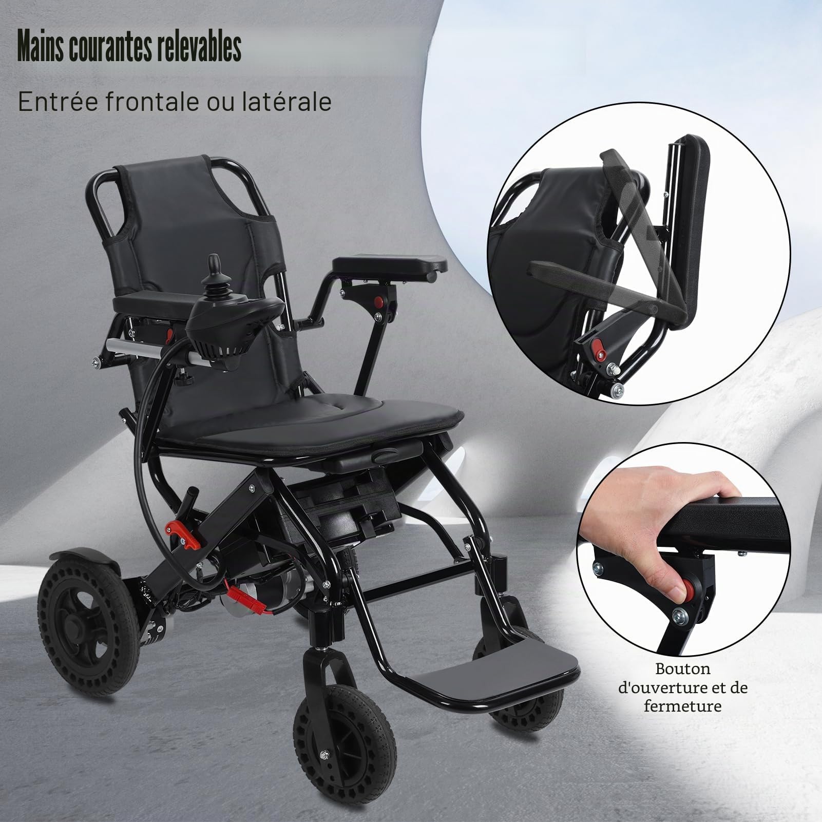 Fauteuil roulant électrique ultra léger pliable compact en aluminium de 22 kg pour adultes et personnes âgées, fauteuil roulant portable avec repose-pieds, 500 W, 20 km (noir)