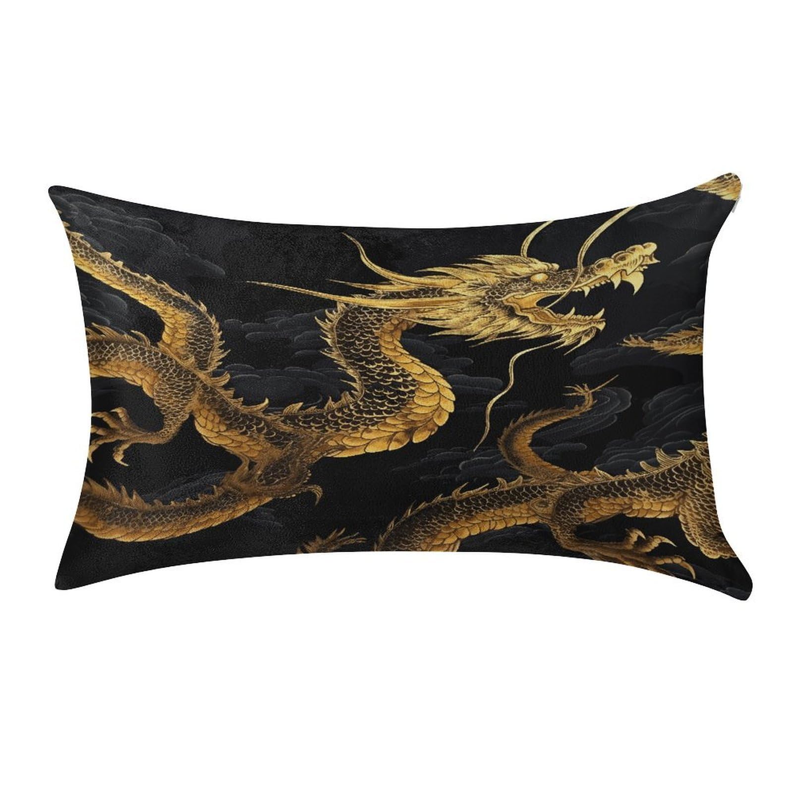 MUSM Yellow Dragon Black Background Pillow Case 12"X20" Luxury Velvet Throw Pillow Cover Fade Resistant Cozy Soft Pillowcases Pillow Protector Pillow Shams Lumbar Pillow Shells for Home&Gifts