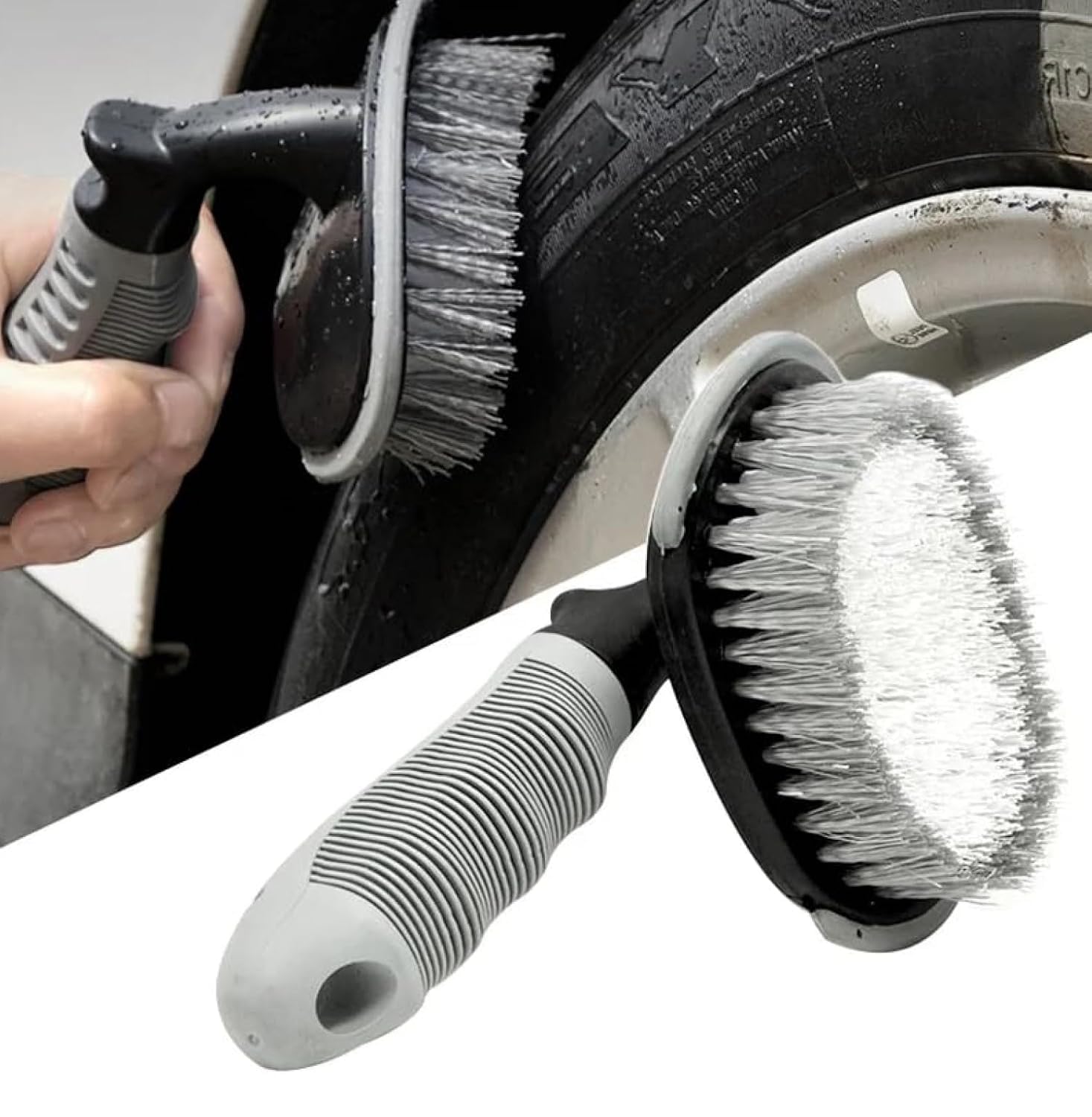 Car Tyre Cleaning Brush with Angled Handle for Wheel and Rim Cleaning