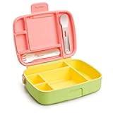 Lunch Bento Box for Kids and Toddlers, Includes Stainless Steel Utensils, BPA-Free, 18 Months and Up, Pink/Green/Yellow