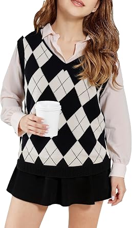 SELINK Boys Girls V Neck Argyle Knit School Uniform Sweater Vest