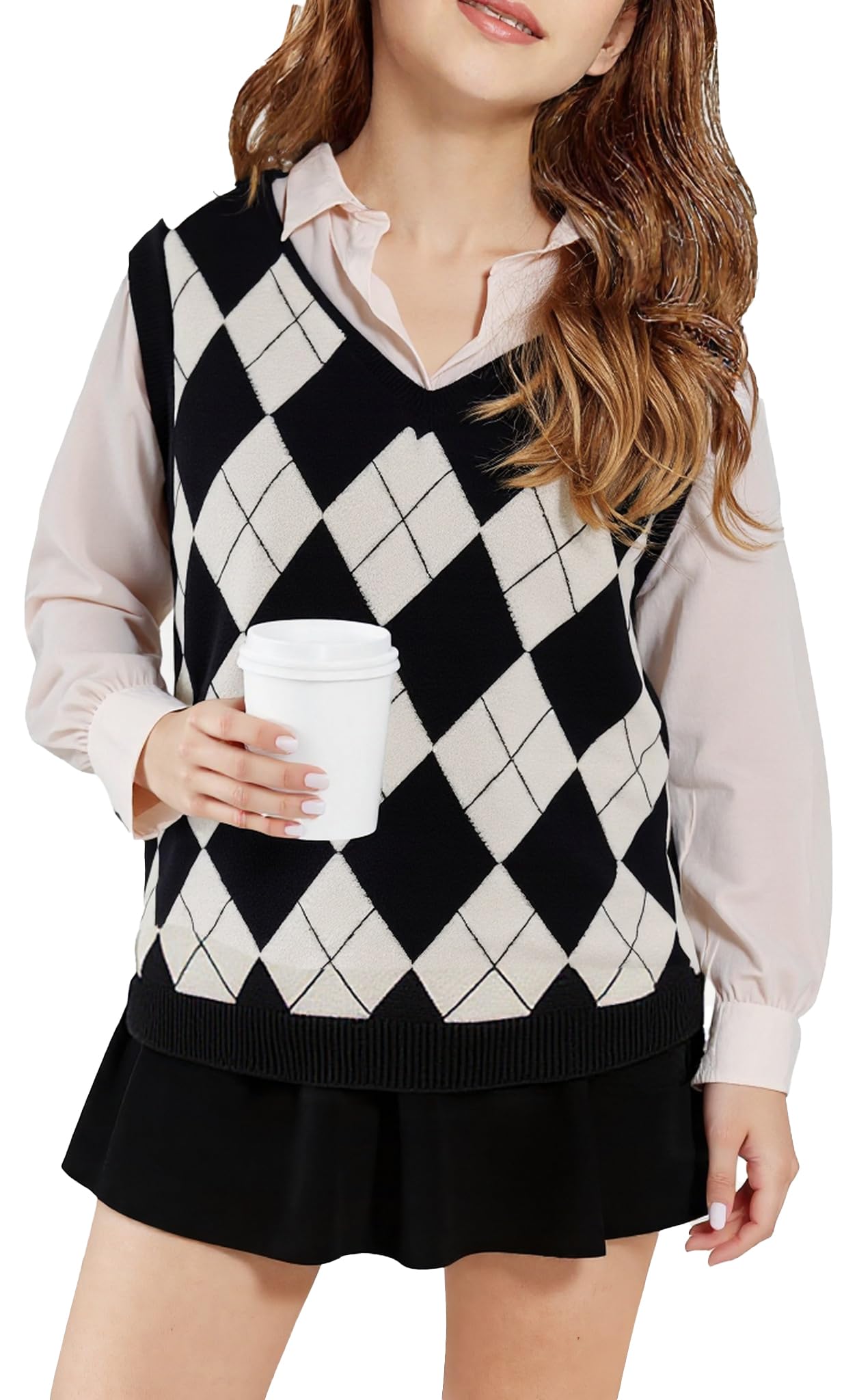 SELINK Boys Girls V Neck Argyle Knit School Uniform Sweater Vest