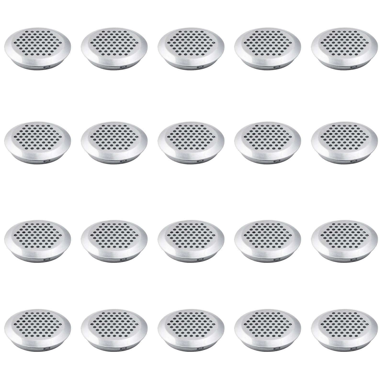 Leliafleury 20Pcs Air Vent Louver Round Ventilation Grilles Mesh Hole Soffit Vents Stainless Steel Air Vent Louver Hole for Kitchen Bathroom Cabinet Wardrobe (Silver