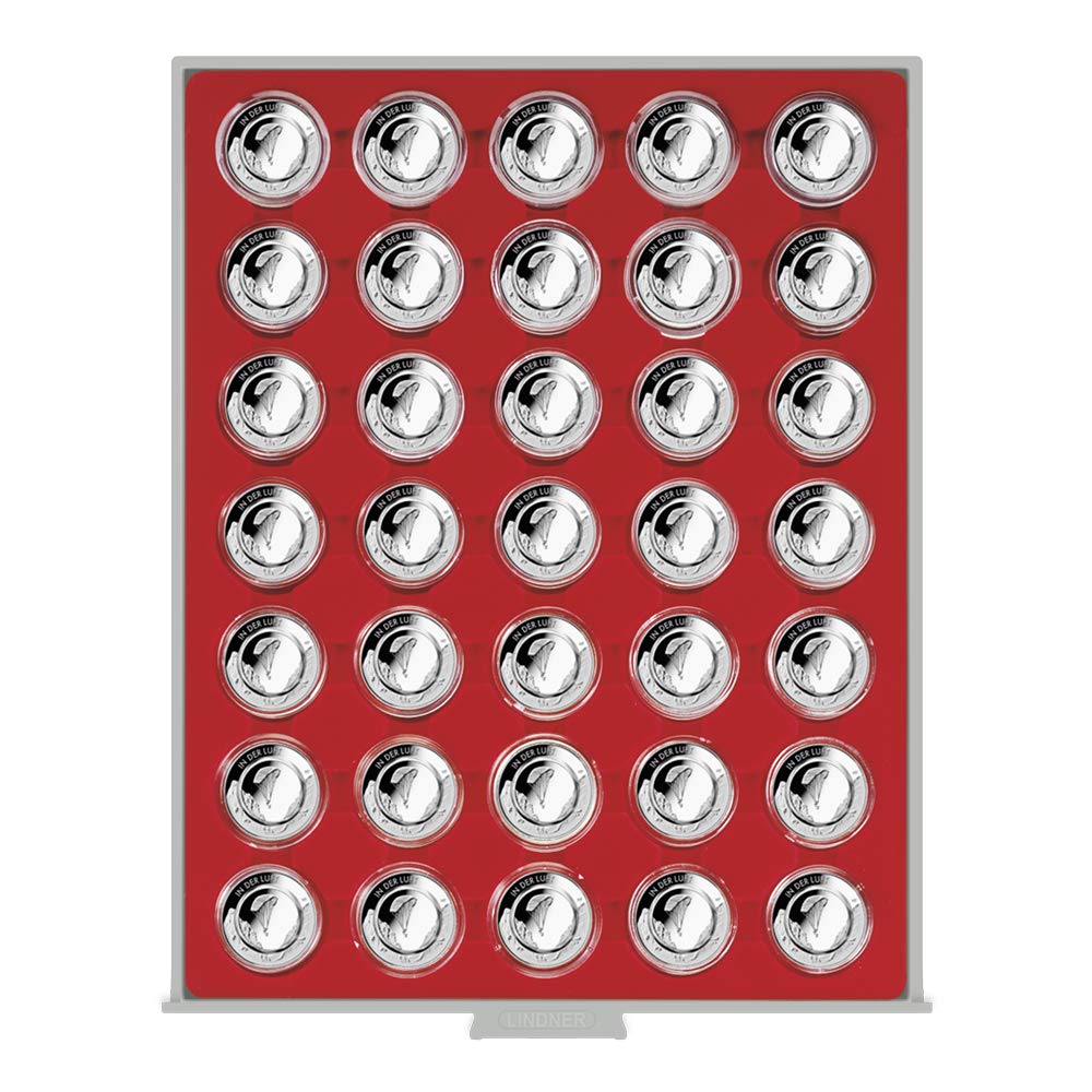 LINDNER Das Original Bandeja para Monedas Standard (estándar) por 35 Piezas de Monedas de coleccionista alemanas encapsuladas de 10 Piezas con Anillo de polímero, Incluidas 10 cápsulas de Monedas