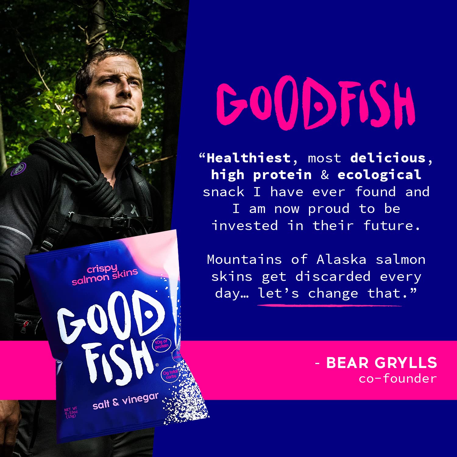 Crispy Salmon Skin Chips by GOODFISH Salt & Vinegar, 8Pack WildCaught Alaskan Salmon