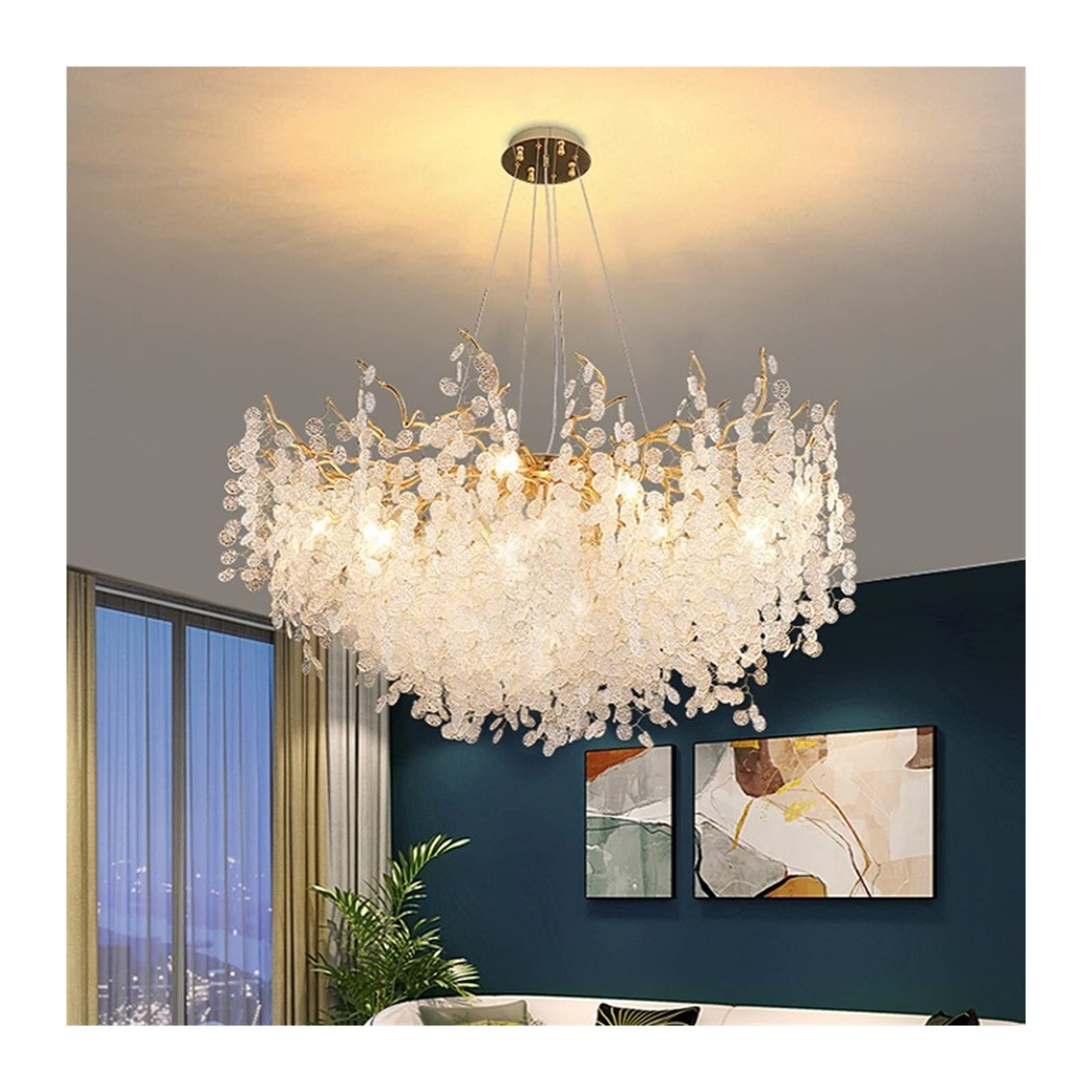 LYMSXAZOU Chandelier Nordic Luxury Chandeliers LED Living Room Pendant Light Bedroom Lighting Villa Ceiling Lamp Dining Crystal (Body Color : 80CM) (60CM)