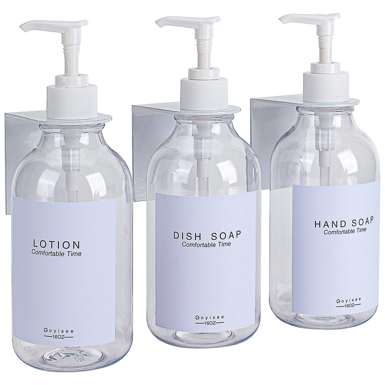 GOYISEE Shampoo and Conditioner Dispenser for Shower Wall 3 Chamber,Refillable Shampoo and Conditioner Bottles with Waterproof Labels,Soap Dispenser with Pumps