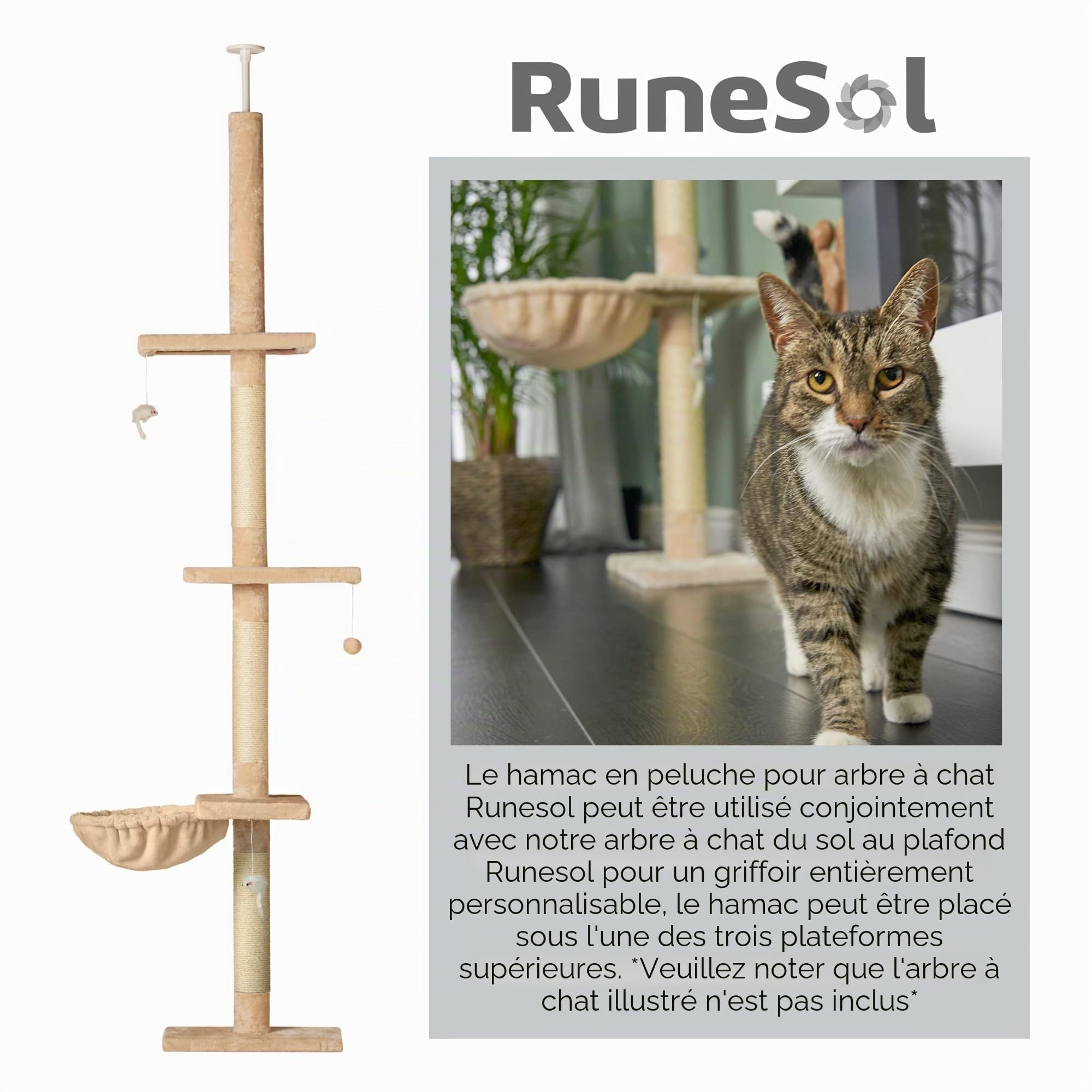 Runesol Hamac pour Chat avec Cadre en métal Extra épais de 40 cm de diamètre - Beige