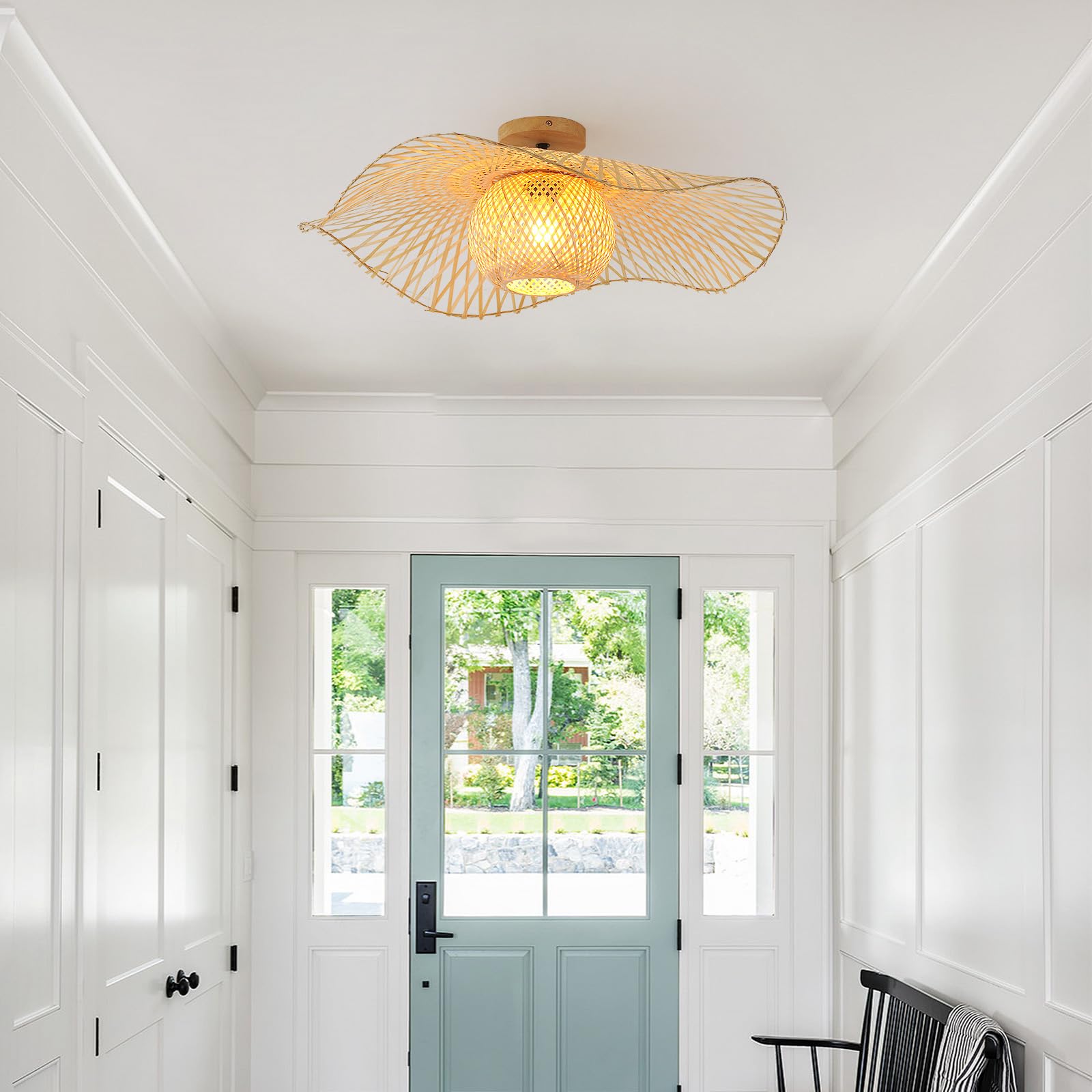 Lampadario Camera Da Letto In Bamboo e legno,65Cm Boho Lampadario Soggiorno Tessuto A Mano E27 Lampadari Cucina Per Salotto Sala Da Pranzo Ristorante