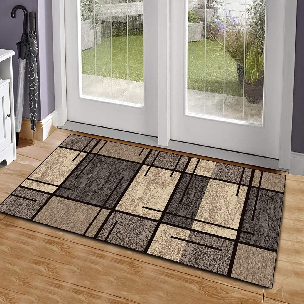 Runner Rugs for Hallway Brown 2'X2' Geometric Non-Slip Washable Kitchen Long Carpet, Indoor Corridor Short Pile Entrance Decor Mat