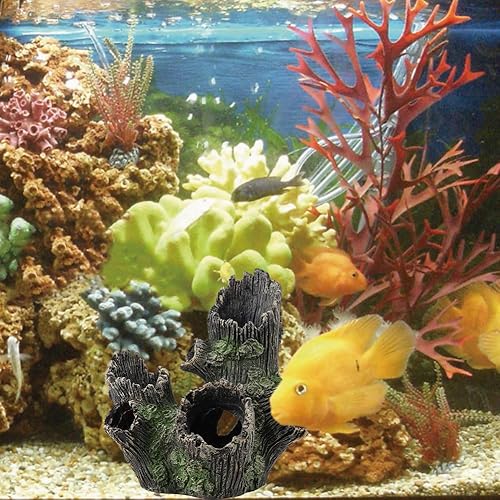 Miniatura 8 de Tronco de árbol de acuario, hueco de paisaje, tocón de madera, decoración de resina, escondite, cuevas, rocas, decoración, pecera, agujero, piedra,