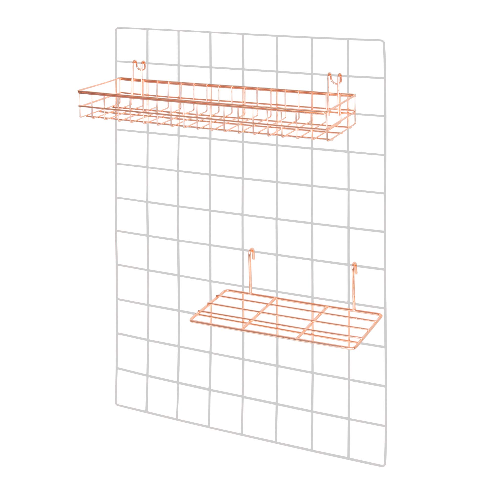 Accessoires de Grille Murale, étagère Suspendue, Rack de Stockage Mur Grille Suspendu, étagère de Stockage en Fil, Or-Rose, 25 x 10 x 7 cm