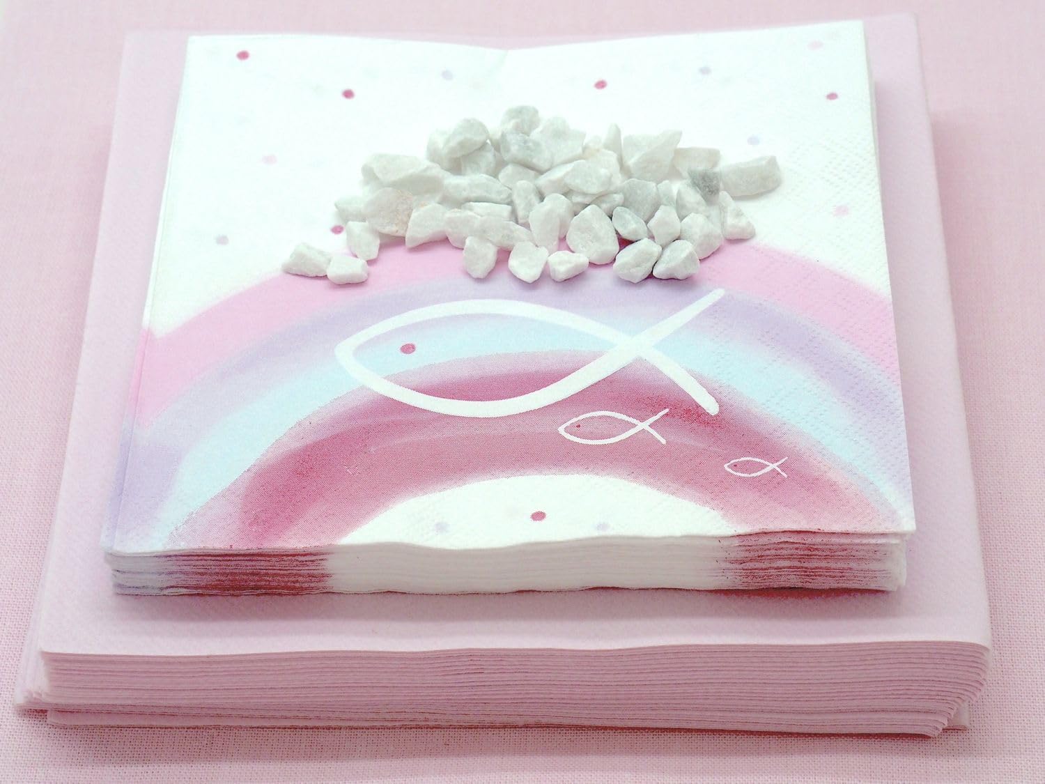 ZauberDeko Tischdeko Kommunion Konfirmation Taufe Pink Rosa Weiß Fisch Regenbogen Set 20 Personen