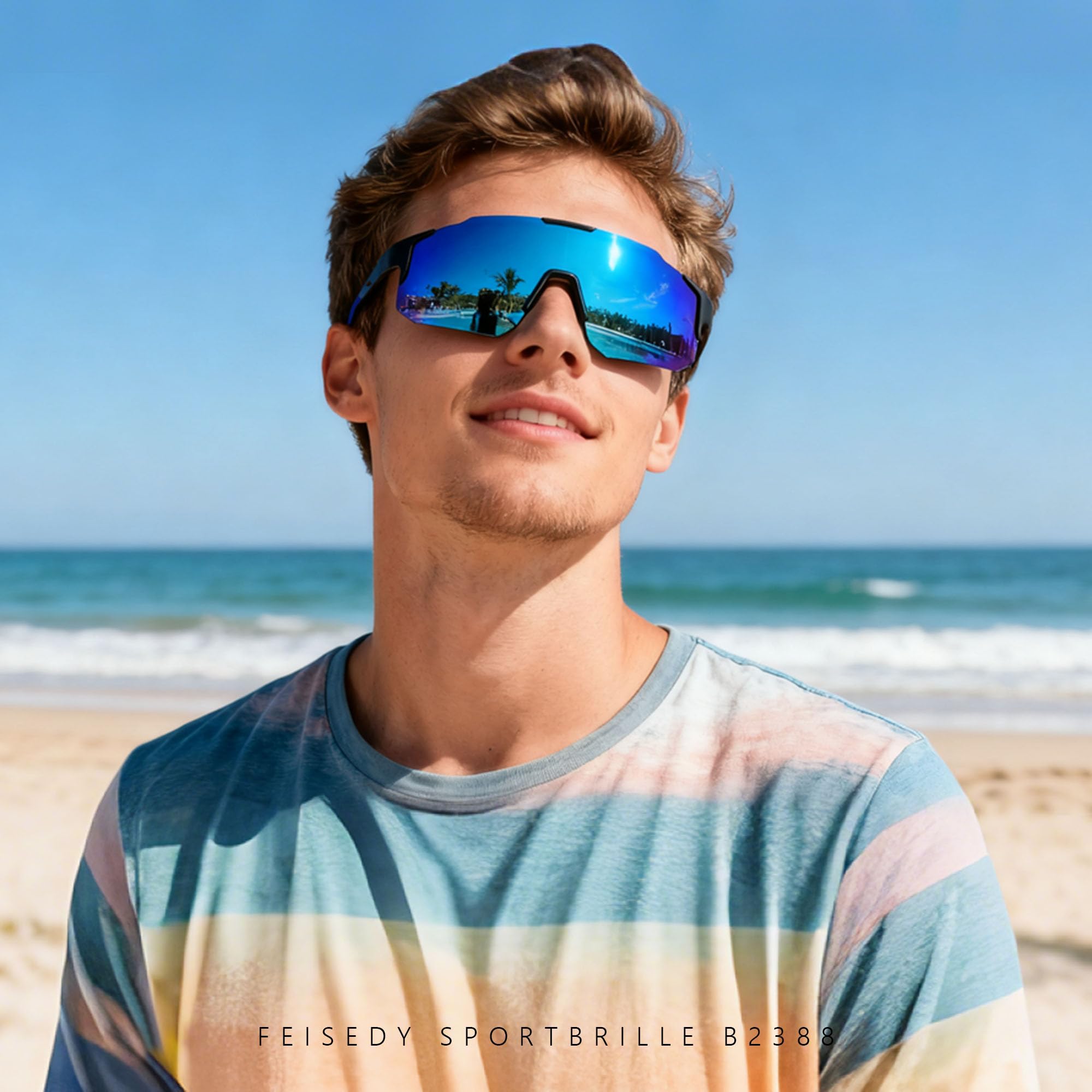 FEISEDY Sport Sonnenbrille Herren Damen Fahrradbrille Radbrille Verspiegelt Sportbrille für MTB Rennrad Radfahren Biking Laufen Enduro mit UV400 Schutz B2388